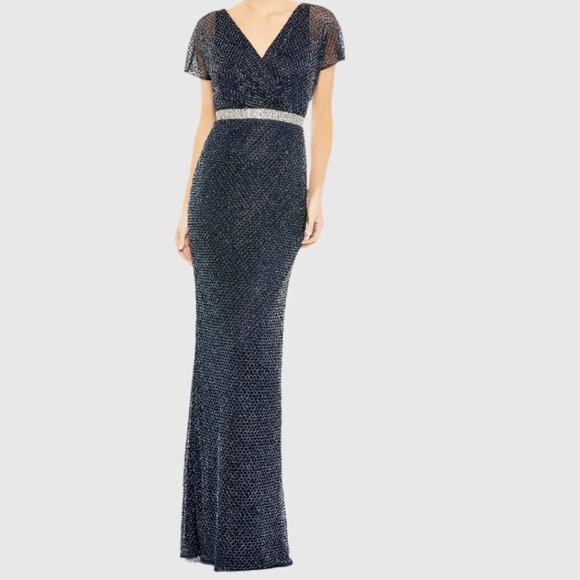 Mac Duggal Beaded Short Sleeve Column Gown Size 12 NWT - Picture 1 of 7